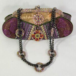 Mary Frances Embellished Handbag Multicolor Plum Purse Kiss Lock Clamp Beaded